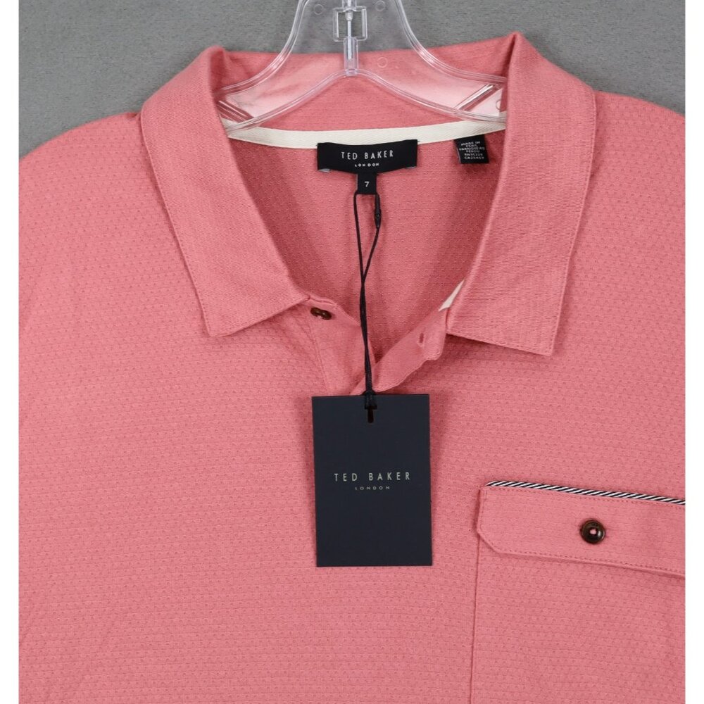 New Ted Baker Polo Shirt Mens 3XL Size 7 Pink Short Sleeve Knit Collared Logo - Picture 2 of 8